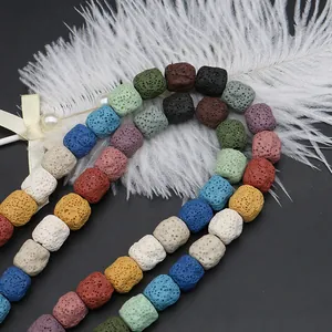 Colorful cube volcanic lava stone beads with porous texture for DIY aromatherapy jewelry