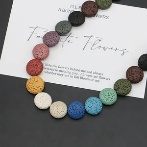 Flat round volcanic lava stone beads in mixed vibrant colors for DIY aromatherapy jewelry