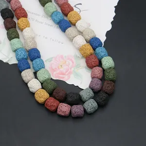 Colorful cylindrical lava stone beads with porous texture for DIY jewelry making crafts