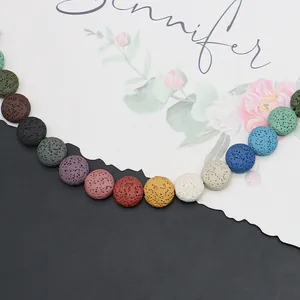 Vibrant mixed color natural lava stone flat beads with porous texture for DIY jewelry