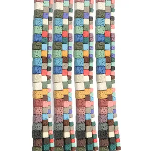 Natural Volcanic Lava Stone Square Cube Loose Beads For DIY Jewelry Making Accessories Essential Oil Diffuser Beads