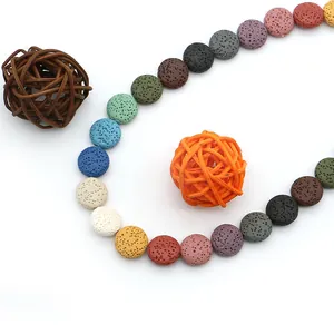 Colorful porous lava stone beads in disc shape for DIY jewelry making and aromatherapy