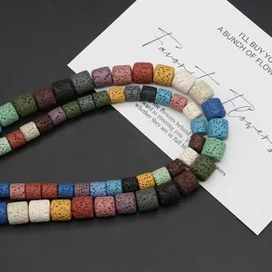 Colorful cylindrical lava rock stone beads with natural porous texture for DIY jewelry
