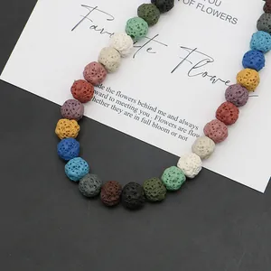 Vibrant mixed color natural lava stone beads for DIY jewelry making and aromatherapy