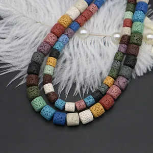 Colorful cube lava stone beads for DIY jewelry making with natural volcanic texture
