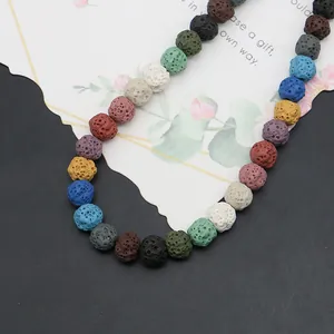 Colorful lava stone loose beads in a U-shape for DIY jewelry making with natural texture