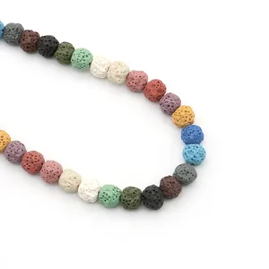 Colorful lava stone round beads with porous texture for DIY jewelry making