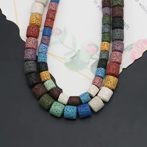 Colorful cylindrical lava stone beads with natural porous texture for DIY jewelry making