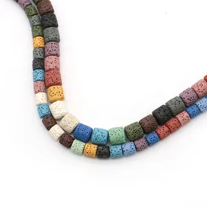Colorful square lava stone beads with porous texture for DIY jewelry making