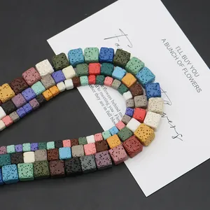 Colorful cube volcanic stone beads for aromatherapy DIY jewelry making accessories
