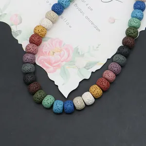 Colorful natural lava stone beads necklace with vibrant porous textures and diverse hues