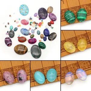 Ovale Natuursteen Agaat Lapislazuli Tijgeroog Cabochon Platte Achterkant Gepolijste Edelsteen Voor DIY Sieraden Maken