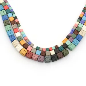 Colorful cube volcanic stone diffuser beads for DIY jewelry making in multiple colors
