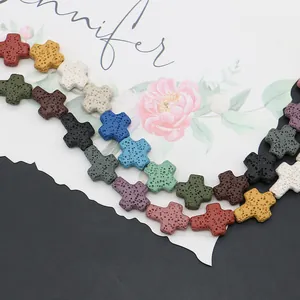 Perles en pierre de lave volcanique en forme de croix pour bijoux DIY aux huiles