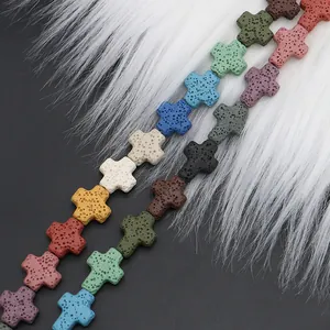 Perles de roche volcanique en forme de croix colorées pour la création de bijoux