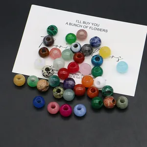 Perle rotonde in agata naturale e cristallo con foro grande per creazione di gioielli