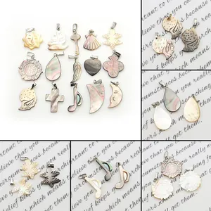 Pendentif Sculpté en Nacre de Coquillage Naturel Forme Lune Soleil Étoile Cœur Feuille Avec Attache Métallique Bijoux DIY