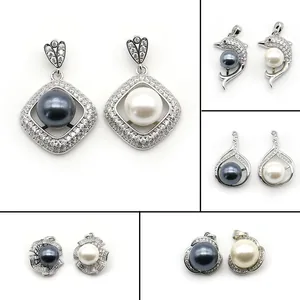 Shell Artificial Pearl Pendant Charms Silver Plated Flower Dolphin Rhombus Zirconia Inlaid For DIY Jewelry Making Necklaces Women Gifts