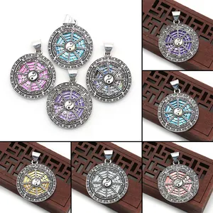 Natural Shell Tai Chi Bagua Pendant Electroplated Copper Round Yin Yang Charm For DIY Necklace Jewelry Making Accessories