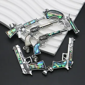 Pendentifs pistolet en nacre d'abalone avec gravures vintage pour colliers DIY