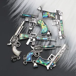 Pendentif pistolet en argent avec incrustation d'abalone pour colliers de bijoux DIY