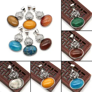 Natural Stone Gourd Pendant Alloy Hollow Scroll Pattern For DIY Jewelry Making Necklace Accessorie Tiger Eye Agate Malachite