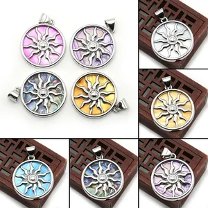 Ethnic Round Sun Totem Shell Pendant Only Without Chain Silver Plated Copper Circular Sunburst Charm For DIY Jewelry Making Necklaces