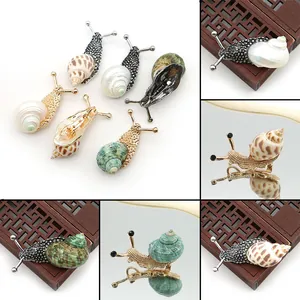 Broche Colgante Vintage Forma Caracol Concha Natural Doble Uso Aleación Galvanizada Joyería Animales Accesorio Unisex