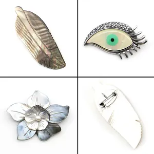 Natural Sea Shell Brooch Pendant Feather Eye Flower Shape Mother Of Artificial Pearl Abalone DIY Jewelry Accessories For Women Men
