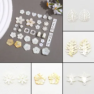 Perles de Coquille en Nacre Blanche Naturelle Sculptées Forme Fleur Feuille Ananas pour la Fabrication de Bijoux DIY