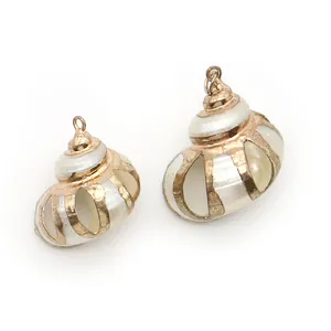 Détail macro de pendentifs en coquillage naturel avec cadre doré pour bijoux DIY