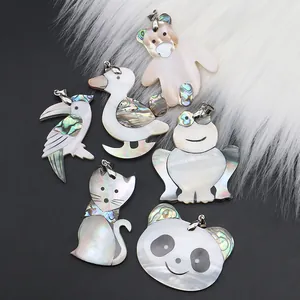 Pendentifs animaux faits main en nacre et coquille d'abalone avec motifs panda et chat