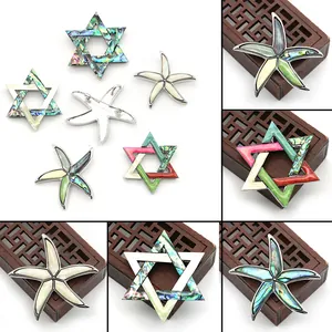 Broche de Concha de Abulón Vintage Elegante Broche de Aleación de Nácar en Forma de Estrella de Mar Hexagrama para Mujer Joyería para Fiesta Boda