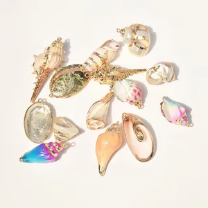 Pendentifs en coquillage naturel avec bordure dorée pour bijoux DIY et déco