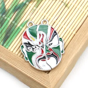 Détail d'un pendentif masque d'opéra de Pékin avec émail coloré sur fond de bambou