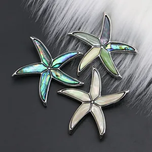 Broche de estrella de mar vintage con incrustación de concha de abulón e marco de metal