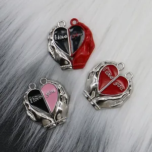 Pendentifs magnétiques en forme de cœur pour couples avec gravure I love you polie