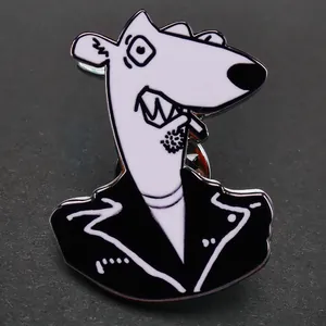 Pin's punk rock en émail avec belette rétro fumant en veste de motard noire