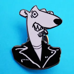 Épinglette Screeching Weasel punk avec un personnage animal fumant en veste de cuir noir