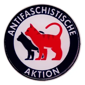 Round Alloy Enamel Brooch Antifa Anti-Fascist Action Cartoon Cat Pin Badge Metal Red Black Badge For Clothing Bag Decor