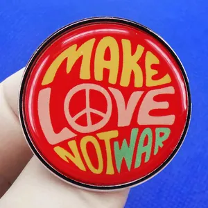 Make Love Not War enamel pin badge featuring a peace symbol and colorful typography