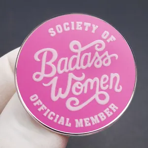 Pink Society of Badass Women badge made of polished alloy for clothing accessories