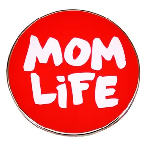 Mom Life Καρφίτσα Σμάλτου Κόκκινη Στρογγυλή από Κράμα Ψευδαργύρου Σήμα για Γυναίκες Δώρο Γιορτής της Μητέρας Αξεσουάρ