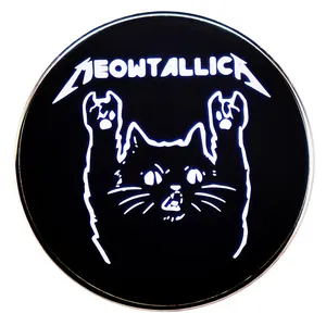 Drôle Chat Rock Heavy Metal Band Broche en Émail Pin Gothique Animal de Dessin Animé Badge Rond en Métal Pour Vêtements Sac à Dos Bijoux Unisexe