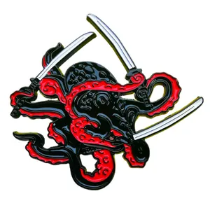 Oktopus Samurai Emaille Pin Japanische Drei Schwerter Katana Brosche Legierung Metall Cartoon Tier Abzeichen Für Rucksack