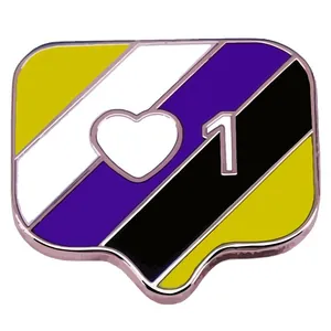 Non-Binary Pride Flag Heart Enamel Pin Social Media Notification Bubble Alloy Badge For Clothes Backpack Accessories