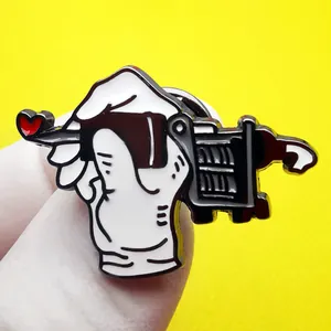 Cartoon tattoo machine heart enamel pin brooch accessory made of black and white alloy