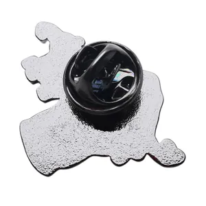 Rear view of heart tattoo machine enamel pin with silver metal texture and butterfly clutch