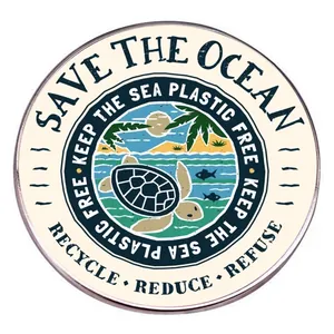 Save The Ocean Sea Turtle Brooch Pin Metal Alloy Environmental Badge Keep Sea Plastic Free Retro Jewelry Men Women
