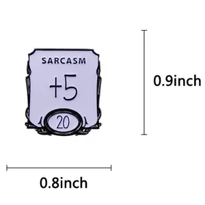 Sarcasm DND metal enamel pin badge for RPG fans with size details 0.8x0.9 inch